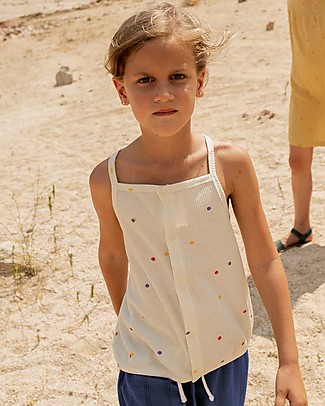 Tiny Cottons Ice Cream Waffle Top - Offwhite/Dots - Elasticated Pima Cotton T-Shirts And Vests