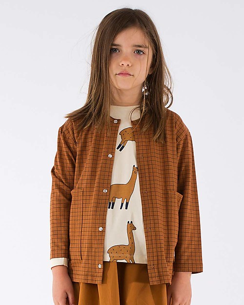 Tiny Cottons Llamas Long Sleeved Relaxed Tee, Beige+Nude - Pima Cotton Long Sleeves Tops