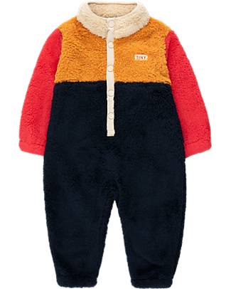 Tiny Cottons Long-Sleeved One Piece Teddy - Color Block - Navy/Yellow Babygrows