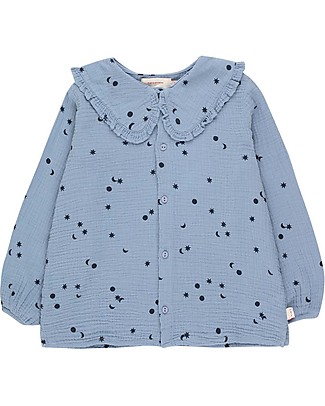 Tiny Cottons Long Sleeved Shirt - Sky - Milky Sky/Deep Blue - Double Gauze Base - 100% Cotton Shirts And Blouses