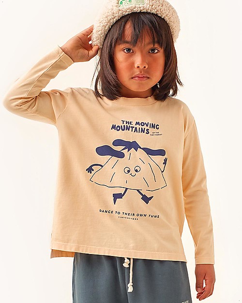 Tiny Cottons Long-Sleeved T-Shirt - Moving Mountains - Cappuccino - 100% Organic Cotton Long Sleeves Tops