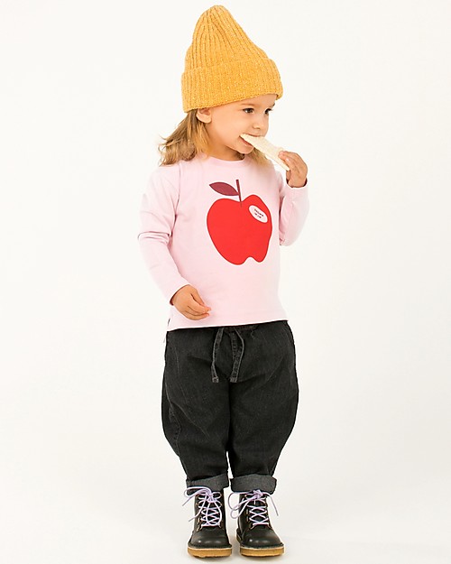 Tiny Cottons Long Sleeves Tee Apple, Pale Pink/Burgundy - Pima Cotton Long Sleeves Tops