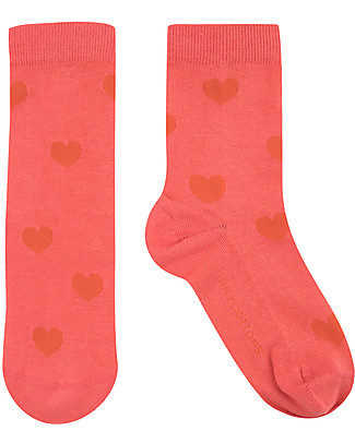 Tiny Cottons Mid Calf Socks Hearts, Red - Elasticated Cotton Socks