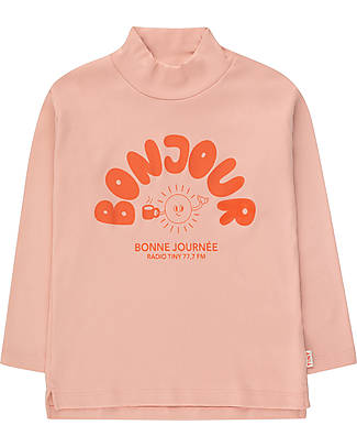 Tiny Cottons Mockneck Tee Long-Sleeved T-Shirt - Bonjour - Powder Pink and Summer Red - Pima Cotton Long Sleeves Tops