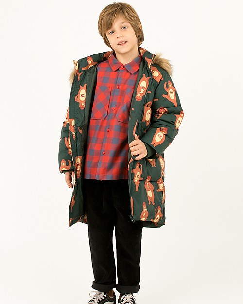 Tiny Cottons Padded  Jacket Bears, Bottle Green/Brown - Waterproof and Windproof Coats