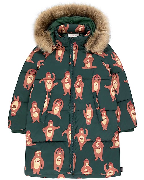Tiny Cottons Padded  Jacket Bears, Bottle Green/Brown - Waterproof and Windproof Coats