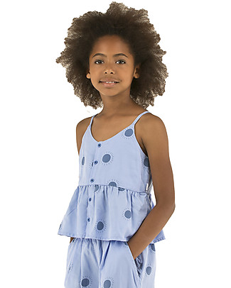 Tiny Cottons Sleveless Blouse Sun, Cerulean Blue/Navy - 100% Lyocell Shirts And Blouses