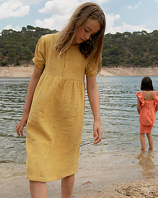 Tiny Cottons Stafish Puff Dress - Sand/Honey - 100% Cotton Dresses