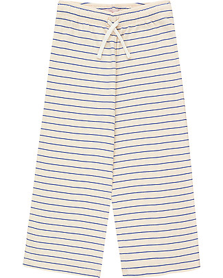 Tiny Cottons Straight Sweatpants - Cream/Iris Stripes - Elasticated Pima Cotton Trousers