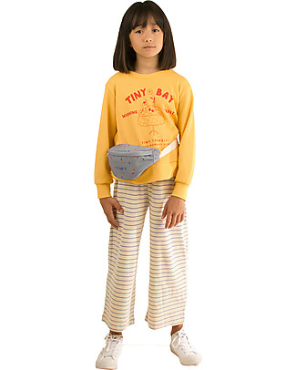 Tiny Cottons Straight Sweatpants - Cream/Iris Stripes - Elasticated Pima Cotton Trousers