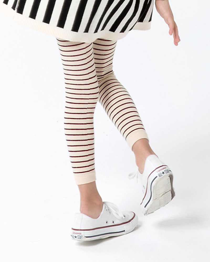 Tiny Cottons Stripes Leggings, Beige+Bordeaux girl