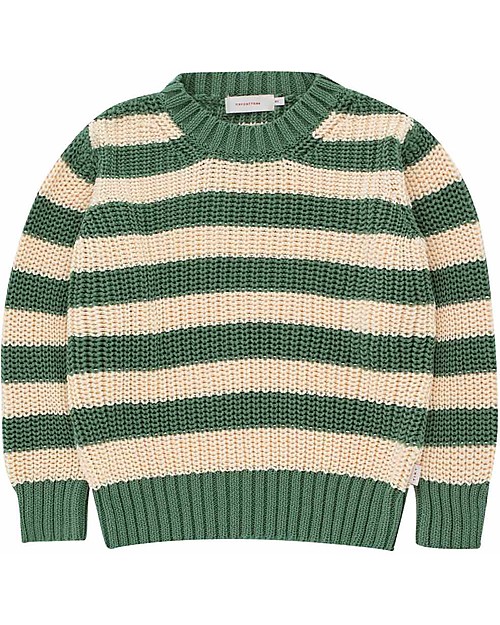 Tiny Cottons Stripes Sweater - Green/Light Cream - 100% Cotton Jumpers