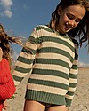 Tiny Cottons Stripes Sweater - Green/Light Cream - 100% Cotton Jumpers