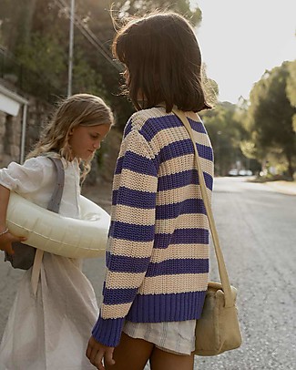 Tiny Cottons Stripes Sweater - Iris blue/Light Cream - 100% Cotton Jumpers