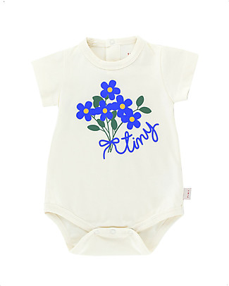 Tiny Cottons Tiny Bouquet Body - Off white/Iris blue - Elasticated Pima Cotton Short Sleeves Bodies