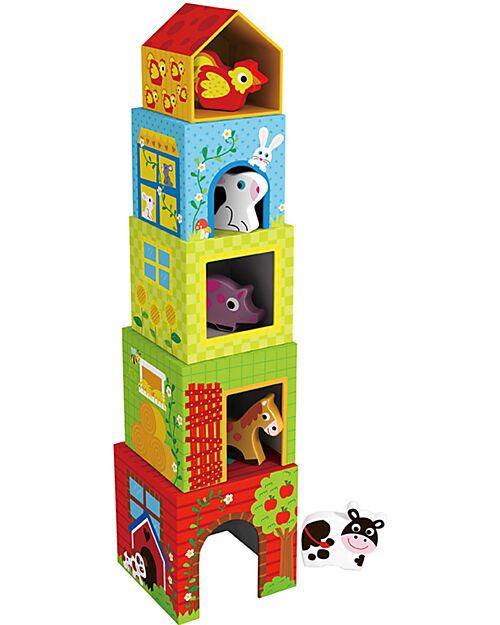 Tooky Toy 5 Stacking Boxes - Farm - From 12 Months Wooden Blocks and Construction Sets