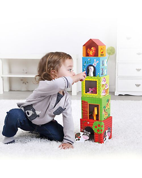 Tooky Toy 5 Stacking Boxes - Farm - From 12 Months Wooden Blocks and Construction Sets