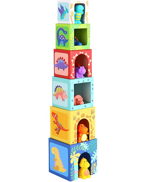 Tooky Toy 6 Stacking Boxes - Dinosaurs - From 3 Years Wooden Blocks and Construction Sets