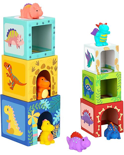 Tooky Toy 6 Stacking Boxes - Dinosaurs - From 3 Years Wooden Blocks and Construction Sets
