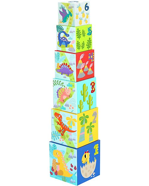 Tooky Toy 6 Stacking Boxes - Dinosaurs - From 3 Years Wooden Blocks and Construction Sets