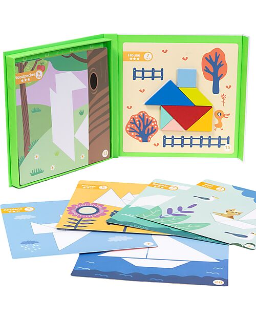 Tooky Toy Magnetic Tangram Toy - 18 Pieces - Over 20 Modular Shapes! - 3+ Years Magnetic Games