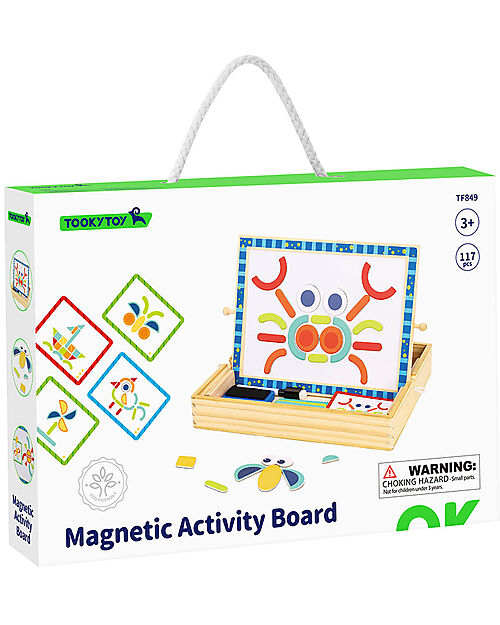 Tooky Toy Multi-activity magnetic board - over 30 modular shapes! - 117 Pieces - 31.5 x 22 x 21.5 cm - 3+ Years Magnetic Games