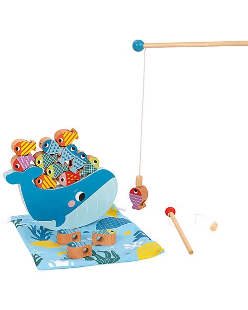 Tooky Toy Multifunctional Wooden Toy - Easy Fishing with Magnet - 25 Pieces - 21.8 x 22 x 4.5 cm - 3+ Years Magnetic Games