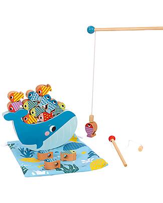 Tooky Toy Multifunctional Wooden Toy - Easy Fishing with Magnet - 25 Pieces - 21.8 x 22 x 4.5 cm - 3+ Years Magnetic Games