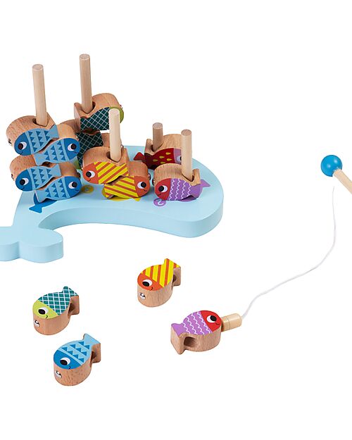 Tooky Toy Multifunctional Wooden Toy - Easy Fishing with Magnet - 25 Pieces - 21.8 x 22 x 4.5 cm - 3+ Years Magnetic Games