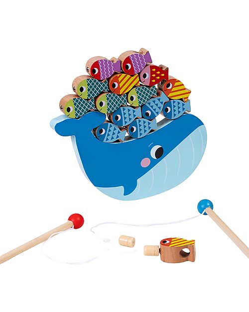 Tooky Toy Multifunctional Wooden Toy - Easy Fishing with Magnet - 25 Pieces - 21.8 x 22 x 4.5 cm - 3+ Years Magnetic Games