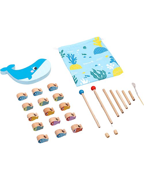 Tooky Toy Multifunctional Wooden Toy - Easy Fishing with Magnet - 25 Pieces - 21.8 x 22 x 4.5 cm - 3+ Years Magnetic Games