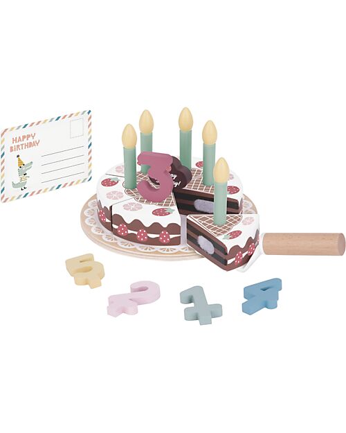 Tooky Toy Wooden Birthday Cake Play Set - ø 17 x 9.7 cm - From 18 Months - Includes 20 Pieces Wooden Food