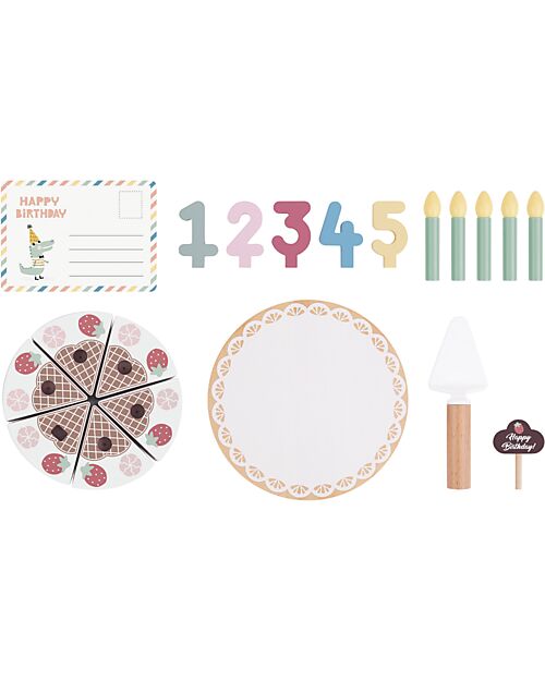 Tooky Toy Wooden Birthday Cake Play Set - ø 17 x 9.7 cm - From 18 Months - Includes 20 Pieces Wooden Food
