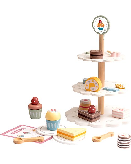 Tooky Toy Wooden cake stand - 22 Pieces - 22 x 31 cm - 3+ Years Wooden Food