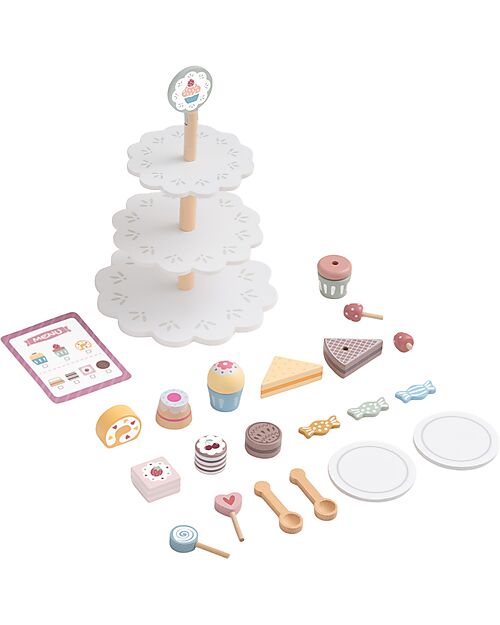 Tooky Toy Wooden cake stand - 22 Pieces - 22 x 31 cm - 3+ Years Wooden Food