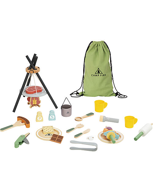 Tooky Toy Wooden Camping Set - 35 Pieces - 28 x 38 x 33 cm - 3+ Years Pretend Play
