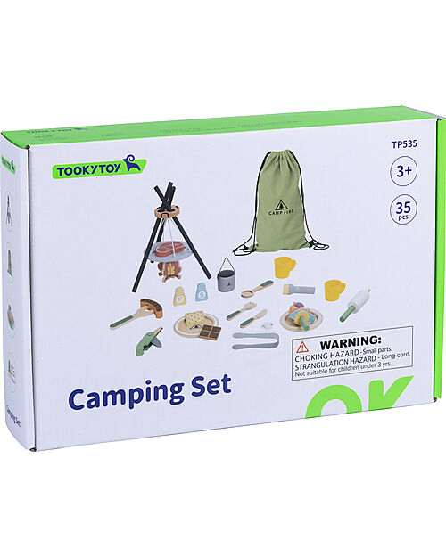Tooky Toy Wooden Camping Set - 35 Pieces - 28 x 38 x 33 cm - 3+ Years Pretend Play