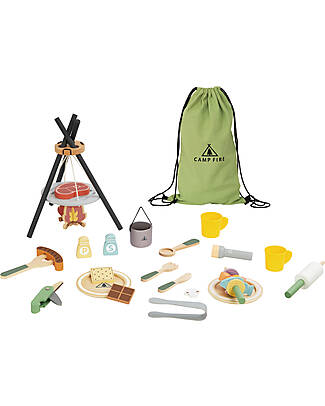 Tooky Toy Wooden Camping Set - 35 Pieces - 28 x 38 x 33 cm - 3+ Years Wooden Toy Tools