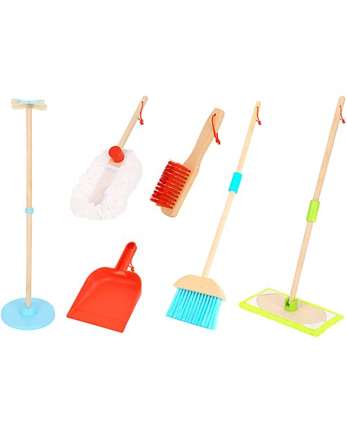 Tooky Toy Wooden Cleaning Play Set - 25 x 25 x 79 cm - From 3 Years - Includes 6 Pieces Pretend Play