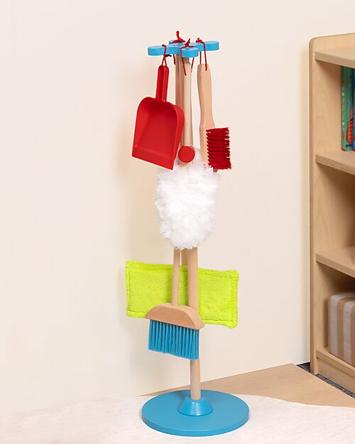 Tooky Toy Wooden Cleaning Play Set - 25 x 25 x 79 cm - From 3 Years - Includes 6 Pieces Pretend Play