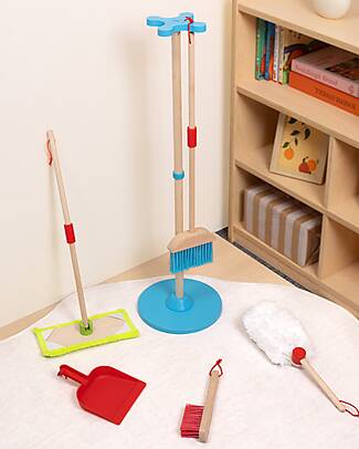Tooky Toy Wooden Cleaning Play Set - 25 x 25 x 79 cm - From 3 Years - Includes 6 Pieces Pretend Play