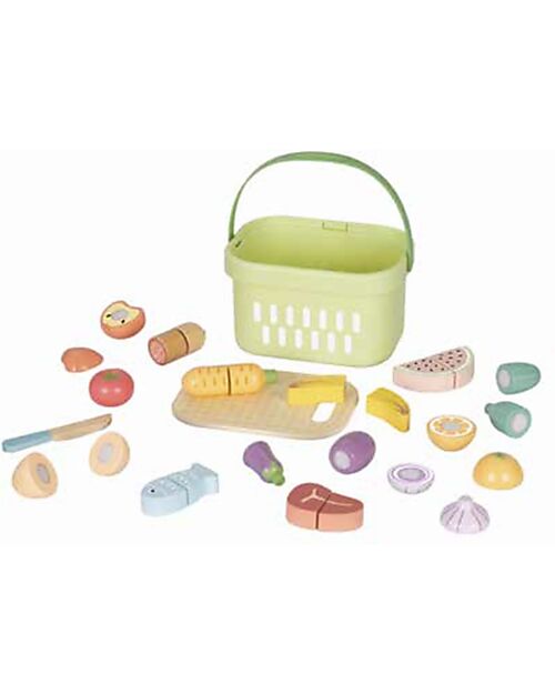 Tooky Toy Wooden Cutting Food Set - From 3 Years - Includes 31 Pieces Wooden Food