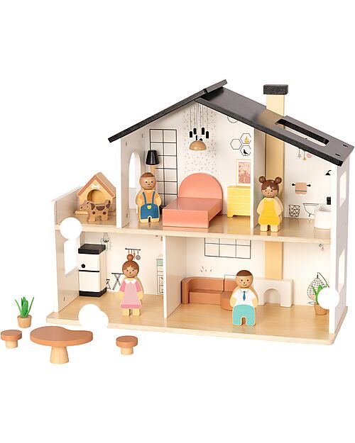 Tooky Toy Wooden Dollhouse - 20 Pieces - 50 x 19.5 x 41 cm - 3+ Years Dolls Houses