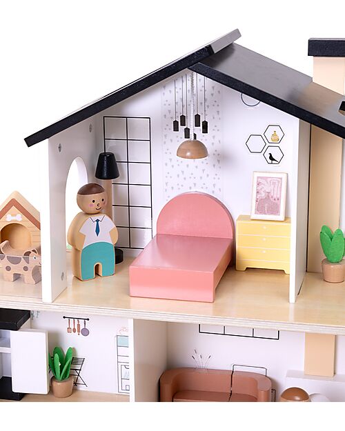 Tooky Toy Wooden Dollhouse - 20 Pieces - 50 x 19.5 x 41 cm - 3+ Years Dolls Houses