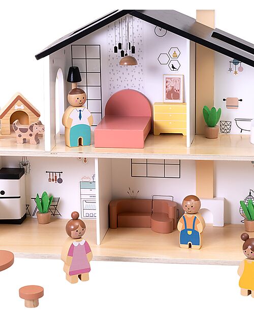 Tooky Toy Wooden Dollhouse - 20 Pieces - 50 x 19.5 x 41 cm - 3+ Years Dolls Houses
