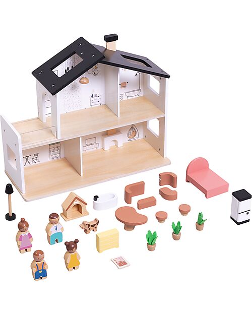 Tooky Toy Wooden Dollhouse - 20 Pieces - 50 x 19.5 x 41 cm - 3+ Years Dolls Houses