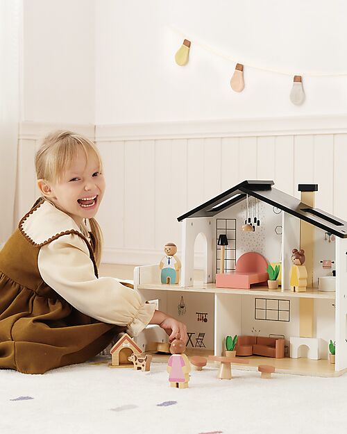 Tooky Toy Wooden Dollhouse - 20 Pieces - 50 x 19.5 x 41 cm - 3+ Years Dolls Houses