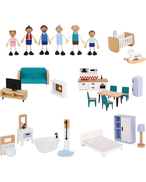 Tooky Toy Wooden Dollhouse - 31 Pieces - 63 x 22.5 x 69.8 cm - 3+ Years Dolls Houses