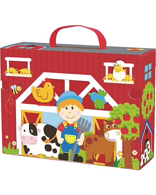 Tooky Toy Wooden Farm Set - Great for Travel Gaming - 29 x 9.5 x 21.5 cm - From 3 Years - Includes 35 Pieces Wooden Toy Cars, Trains & Trucks