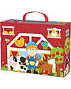 Tooky Toy Wooden Farm Set - Great for Travel Gaming - 29 x 9.5 x 21.5 cm - From 3 Years - Includes 35 Pieces Wooden Toy Cars, Trains & Trucks